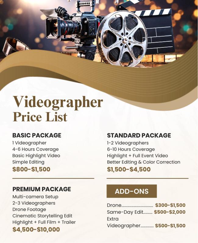 Sophisticated Videographer Services Price List Poster Template