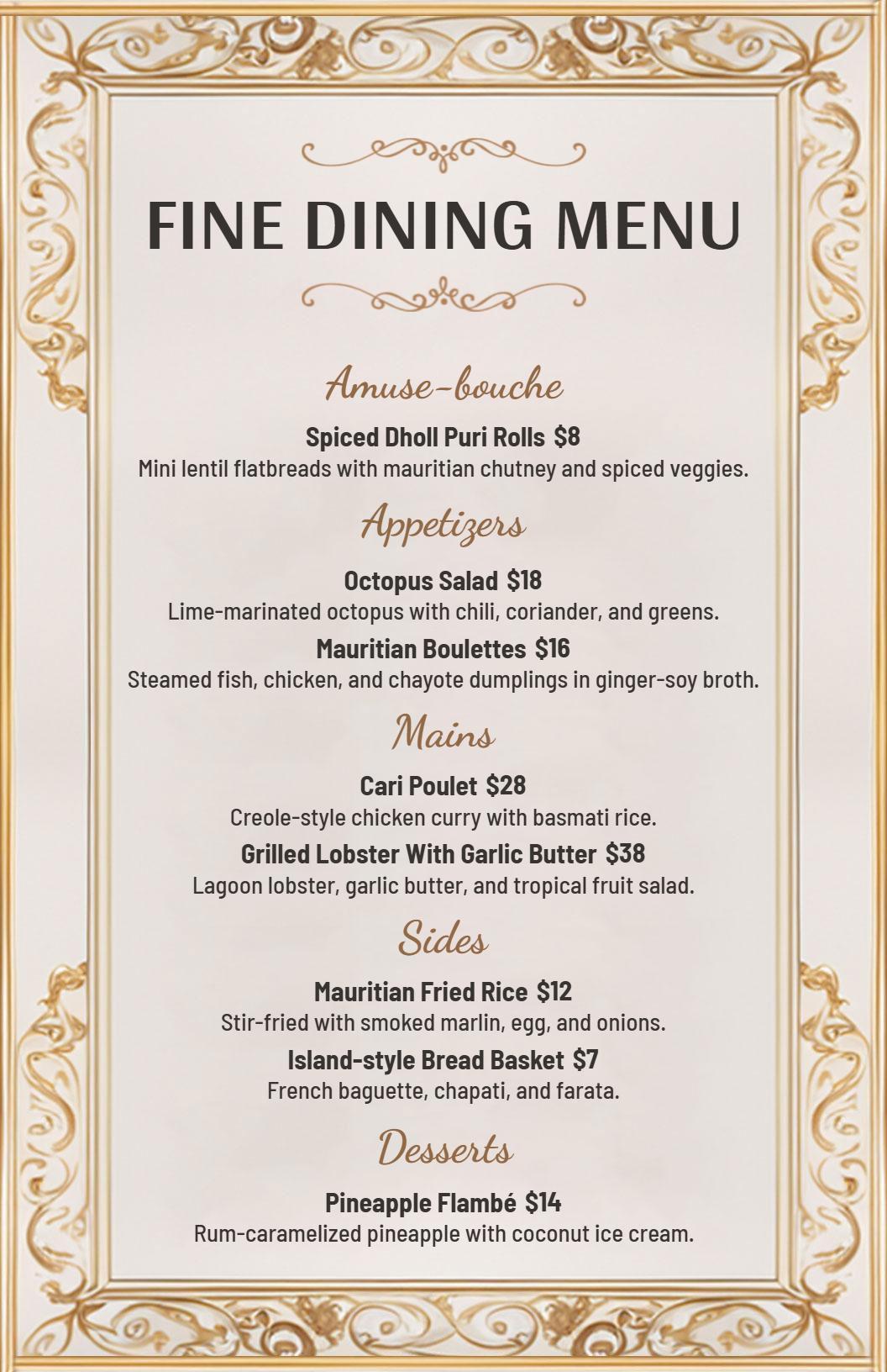 Sophisticated Vintage Border Fine Dining Menu Template
