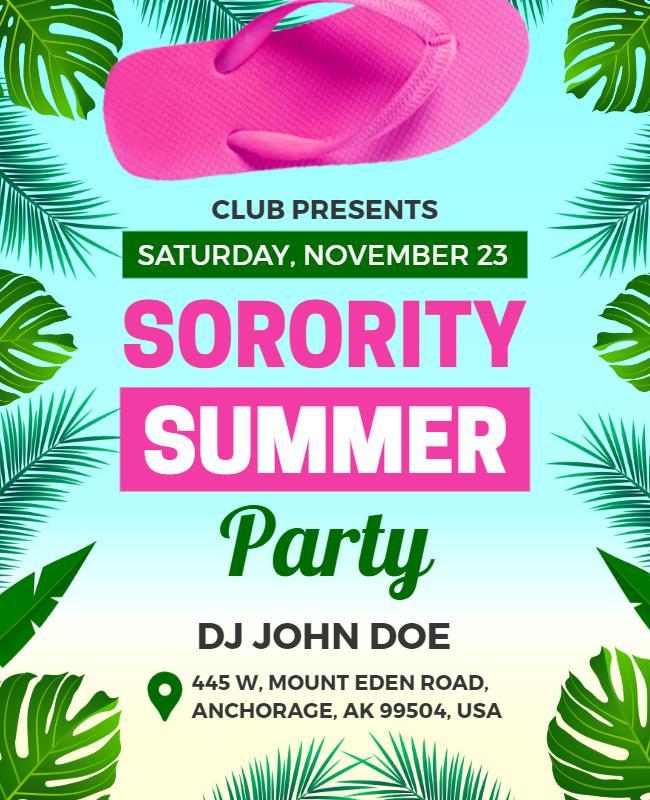 Sorority Summer Party Celebration Flyer Template