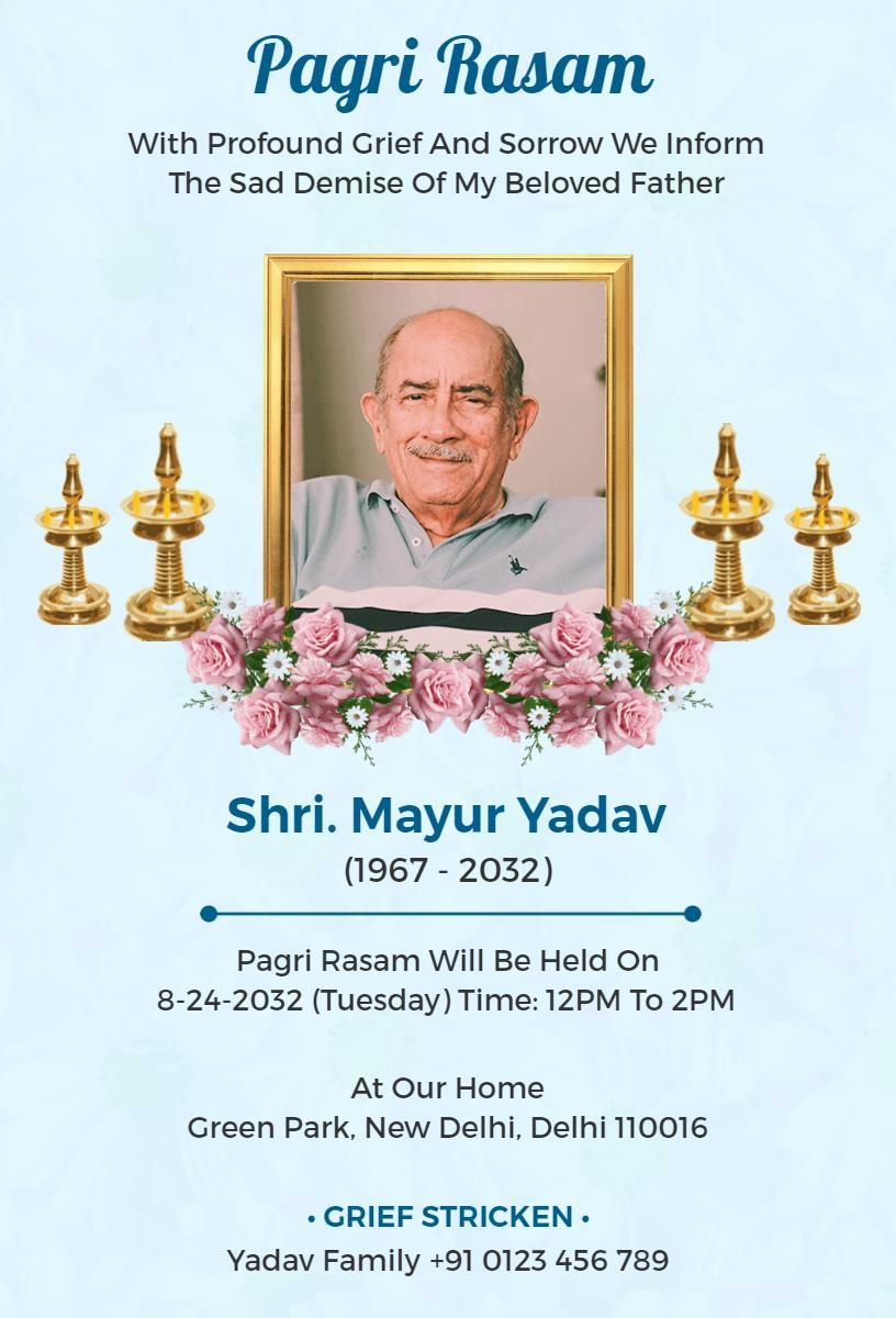 Sorrowful Pagri Rasam Funeral Ceremony Invitation Template