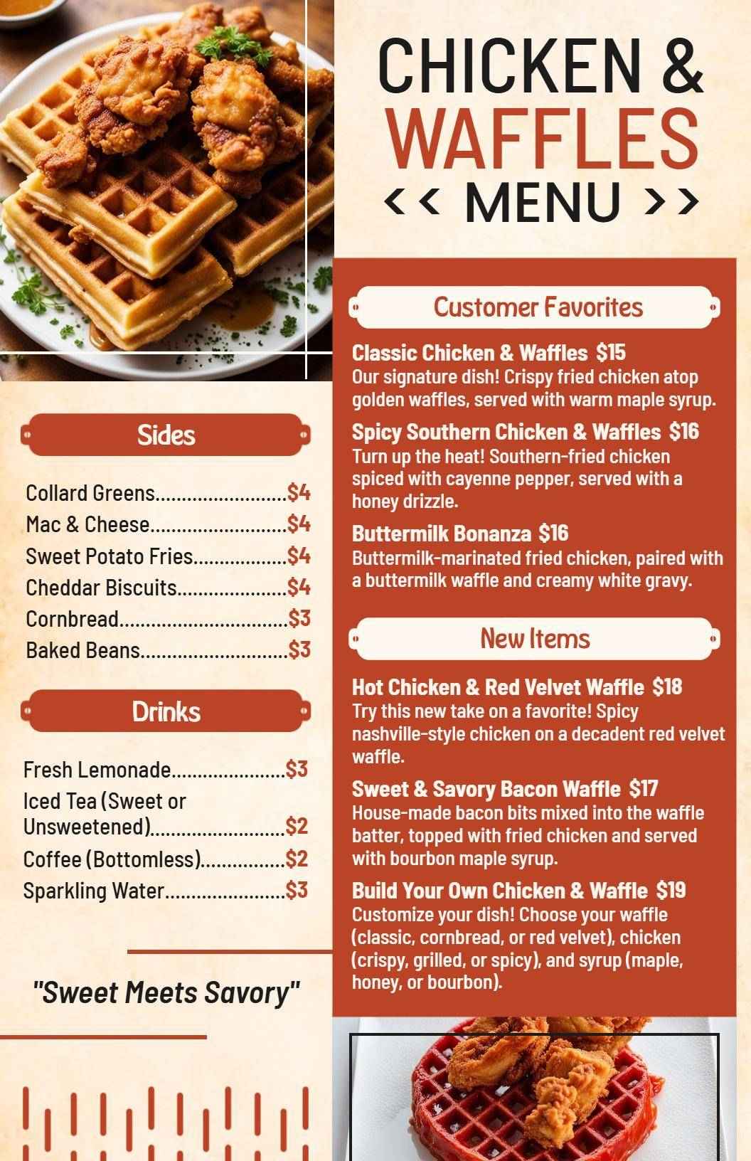 Southern Fried Chicken and Waffle Delights with Sides Chicken Menu Template