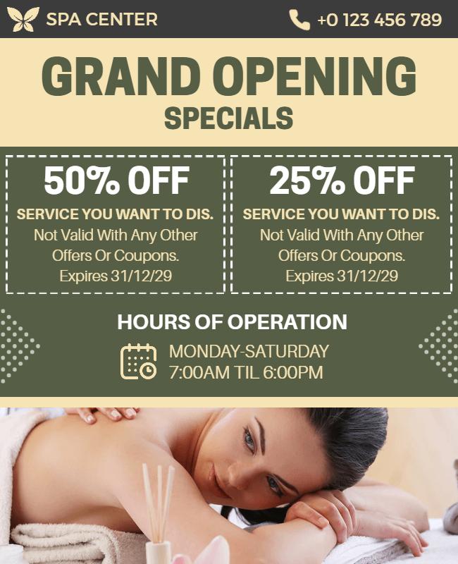 Spa Center Grand Opening Specials Flyer Template