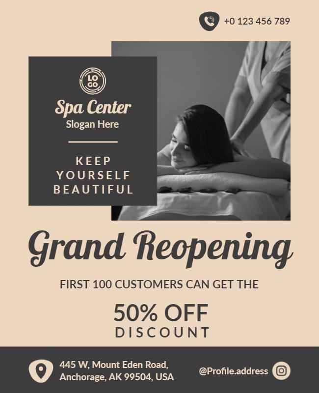 Spa Center Grand Reopening Discount Flyer Template