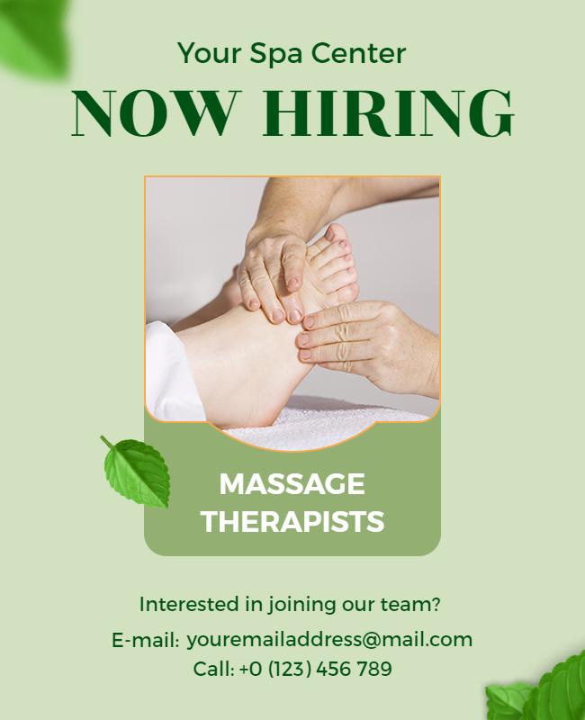 Spa Center Hiring Massage Therapists Flyer Template