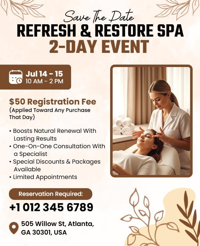 Spa Event Promotion Flyer with Consultation Details Template