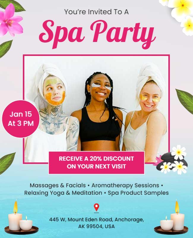 Spa Party Invitation Flyer Template