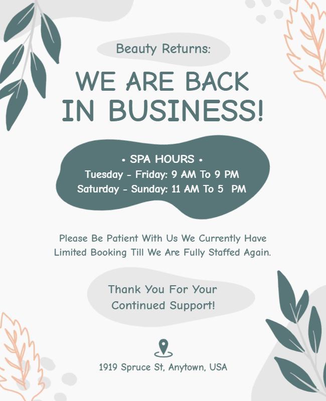 Spa Reopening Announcement Flyer Template