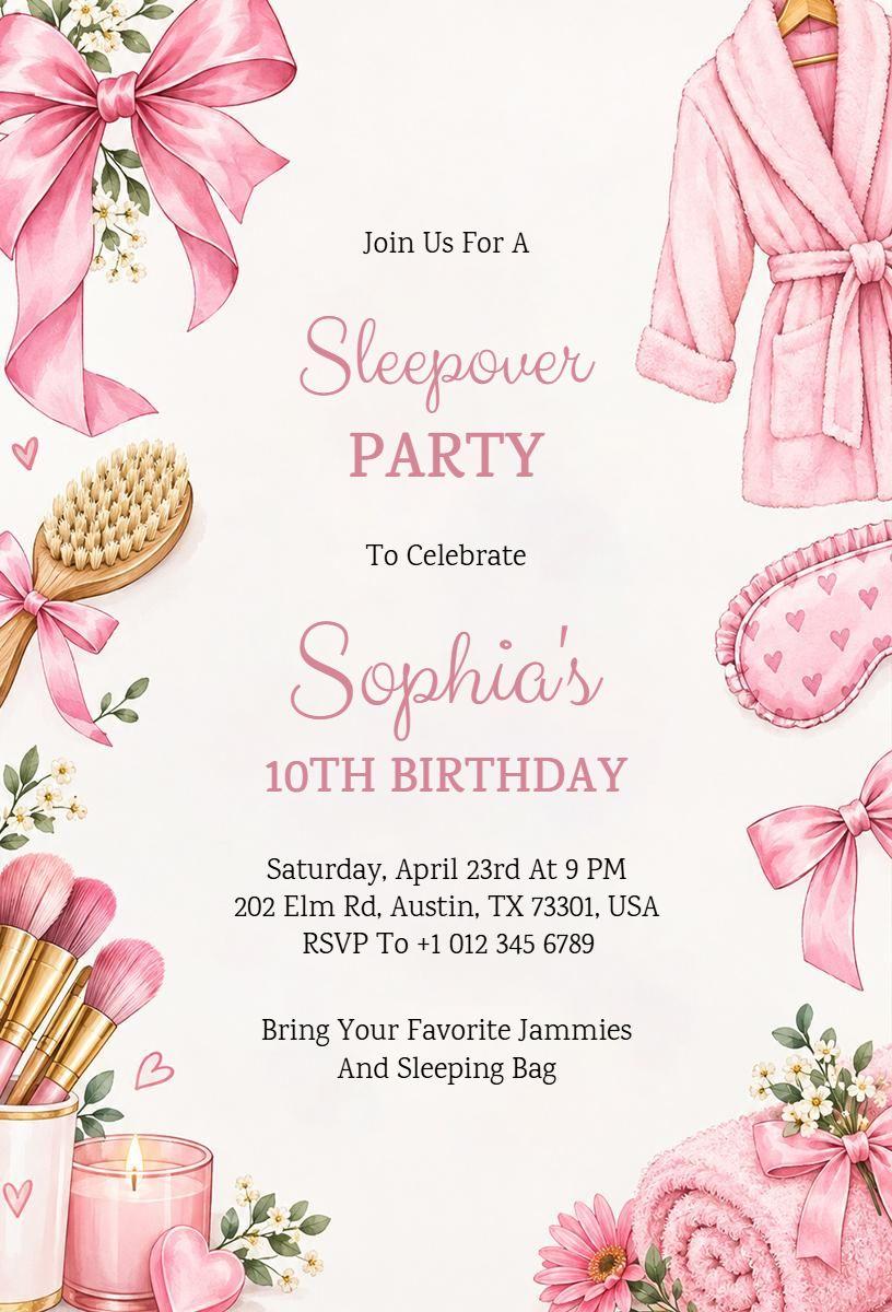 Spa-Themed Sleepover Birthday Invitation Template