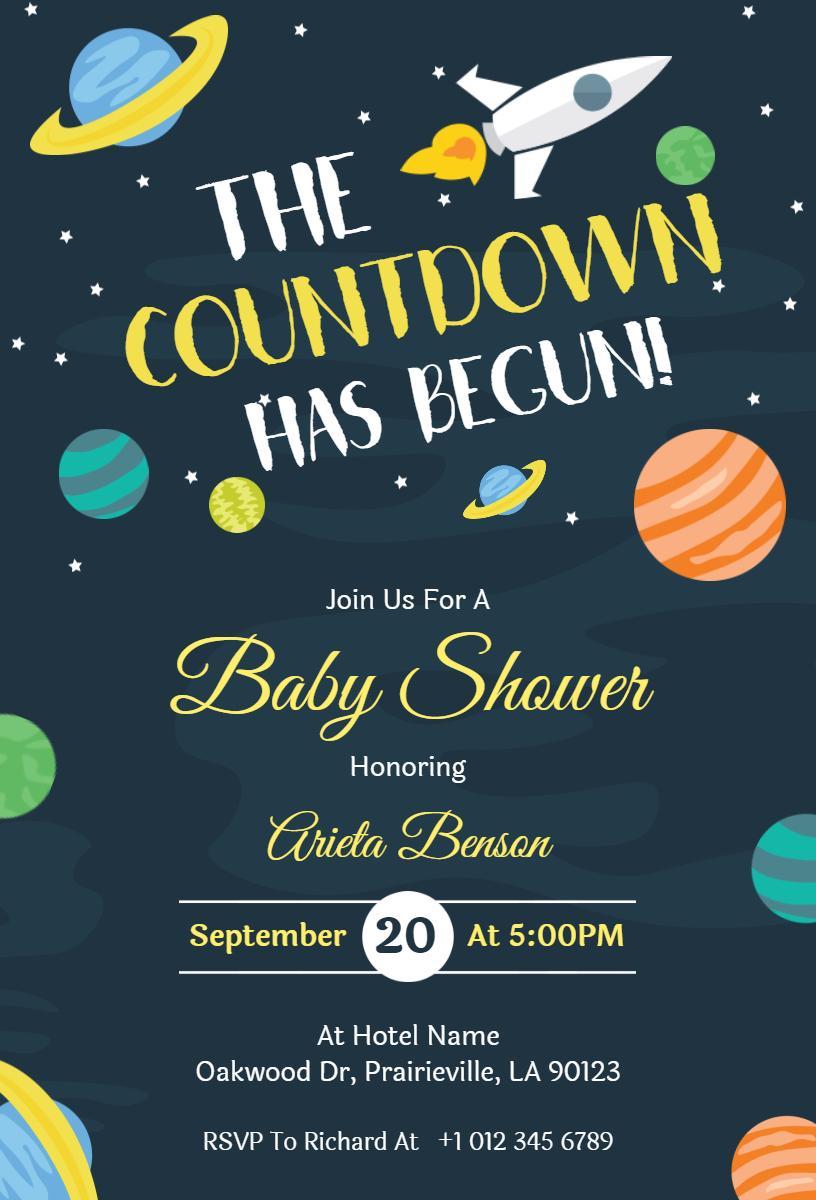 Space Adventure Baby Shower Countdown Celebration Invitation Template