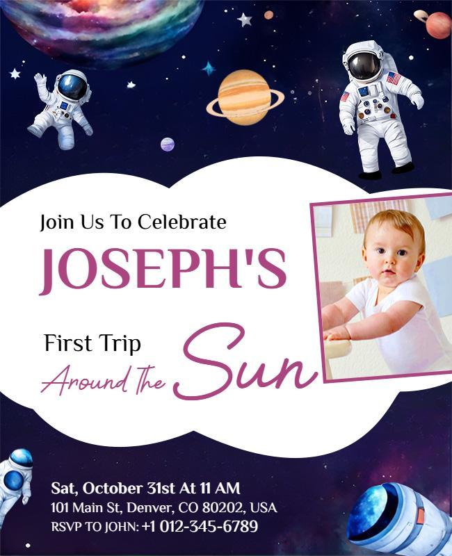 Space Theme First Birthday Invitation Flyer Template