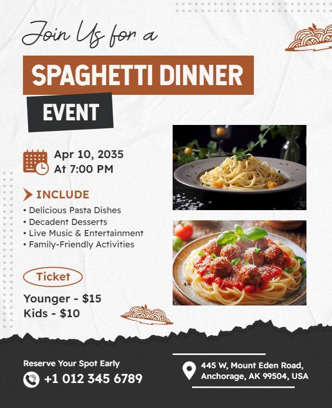 Spaghetti Dinner and Entertainment Event Flyer Template