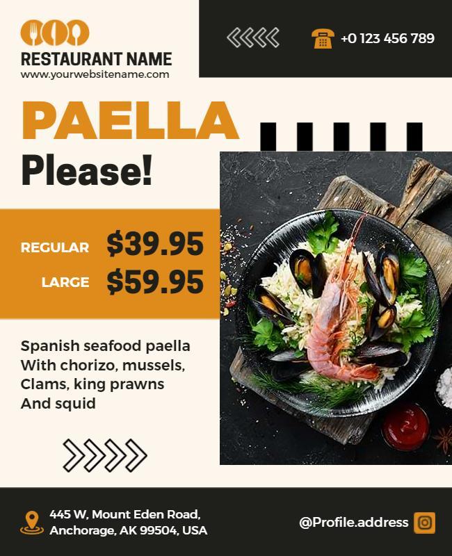 Spanish Seafood Paella Restaurant Flyer Template