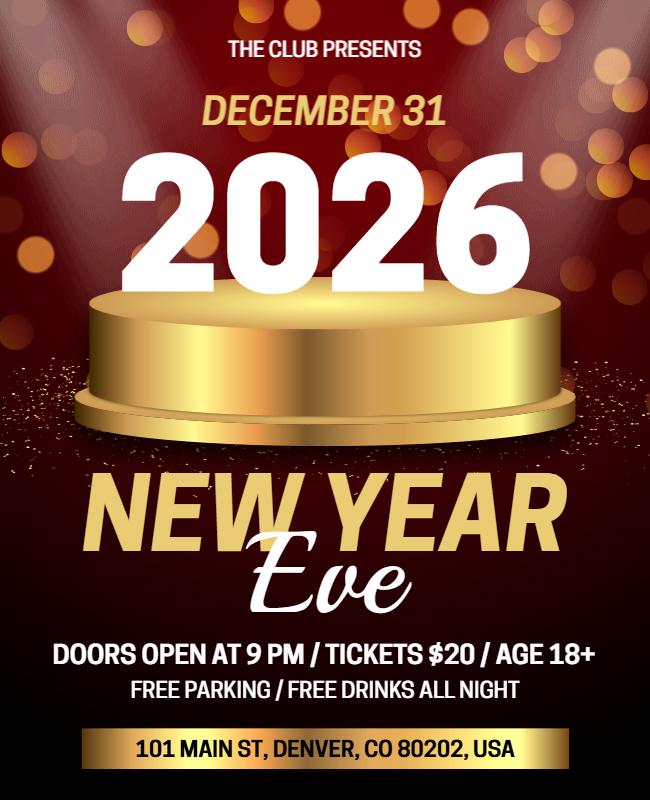 Sparkling 2026 New Year Eve Party Announcement Flyer Template