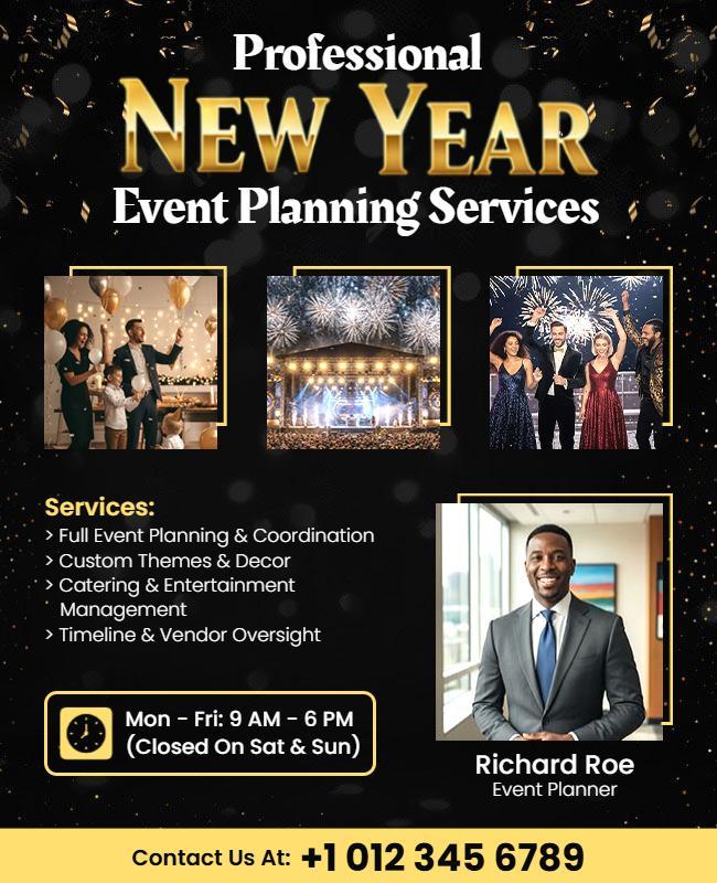 Sparkling Black New Year Celebration Services Flyer Template