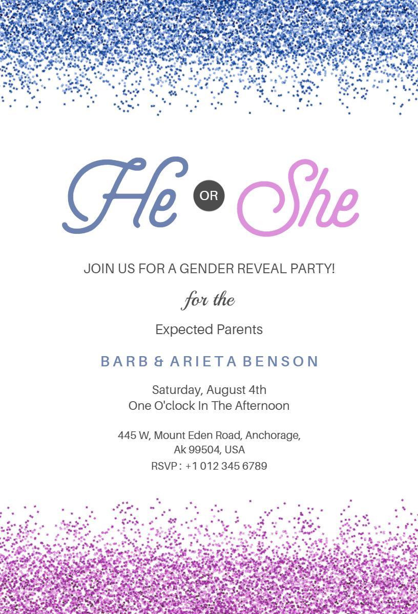 Sparkling Blue Pink Gender Reveal Celebration Invitation Template