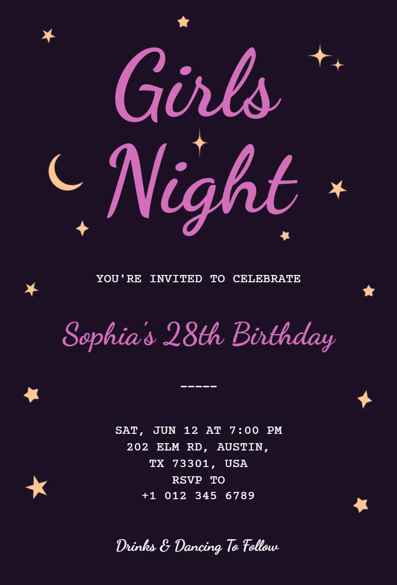 Sparkling Girls Night Out Birthday Celebration Invitation Template