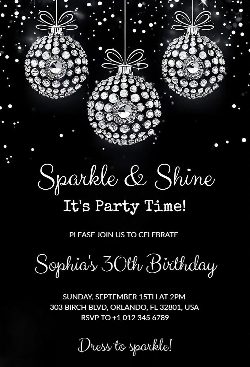 Sparkling Glamorous 30th Birthday Celebration Invitation Template