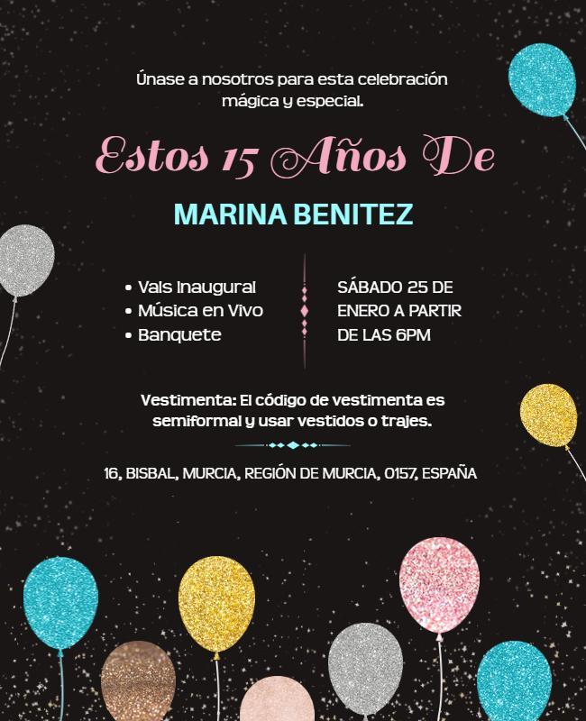 Sparkling Glamorous Sweet 15 Birthday Celebration Poster Template