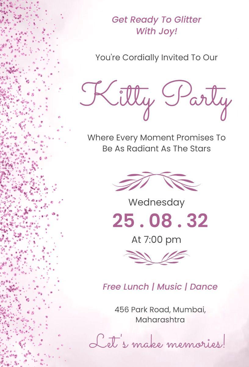Sparkling Glamour Kitty Party Celebration Invitation Template