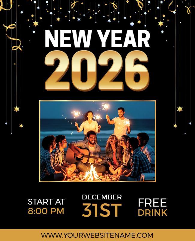 Sparkling Gold New Year’s Eve Celebration Flyer Template