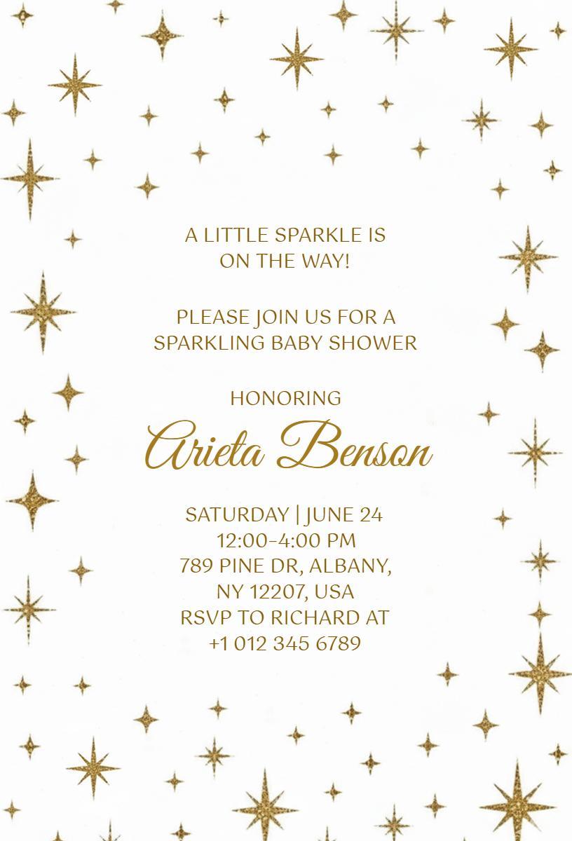 Sparkling Gold Stars Baby Shower Celebration Invitation Template