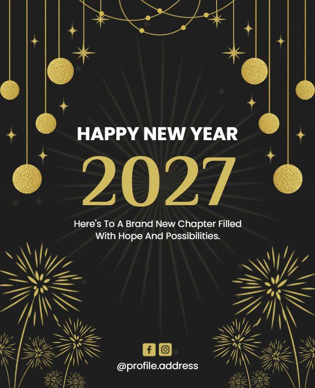 Sparkling Happy New Year 2027 Greetings Flyer Template