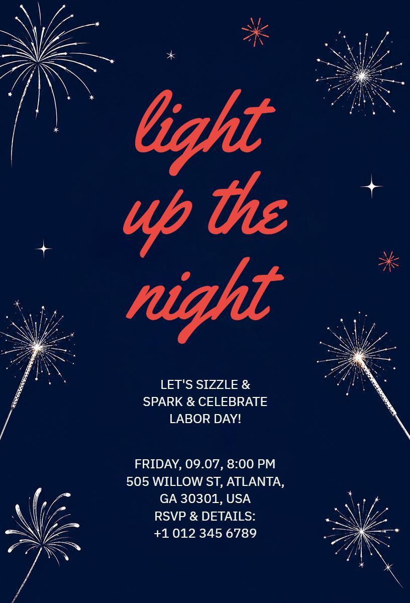 Sparkling Night Celebration Labor Day Gathering Invitation Template