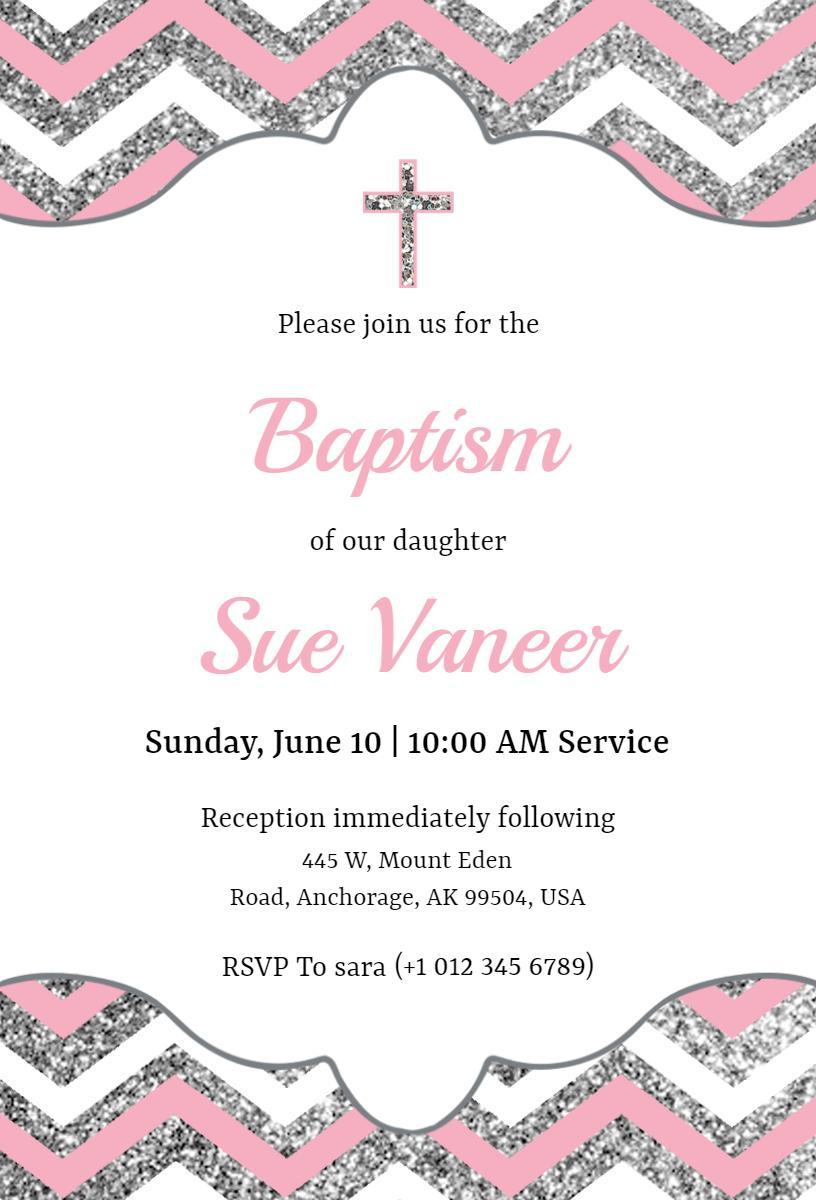 Sparkling Pink Chevron Baptism Ceremony Invitation Template