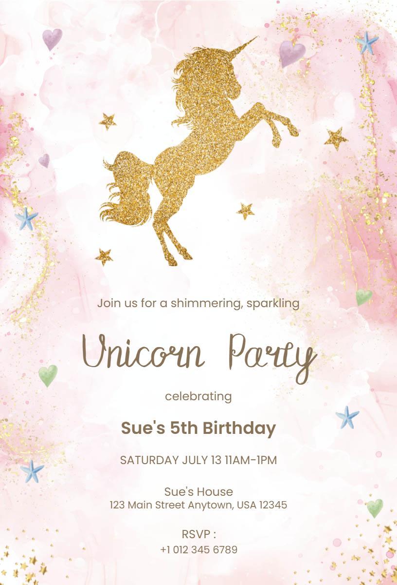Sparkling Unicorn Theme Birthday Celebration Invitation Template