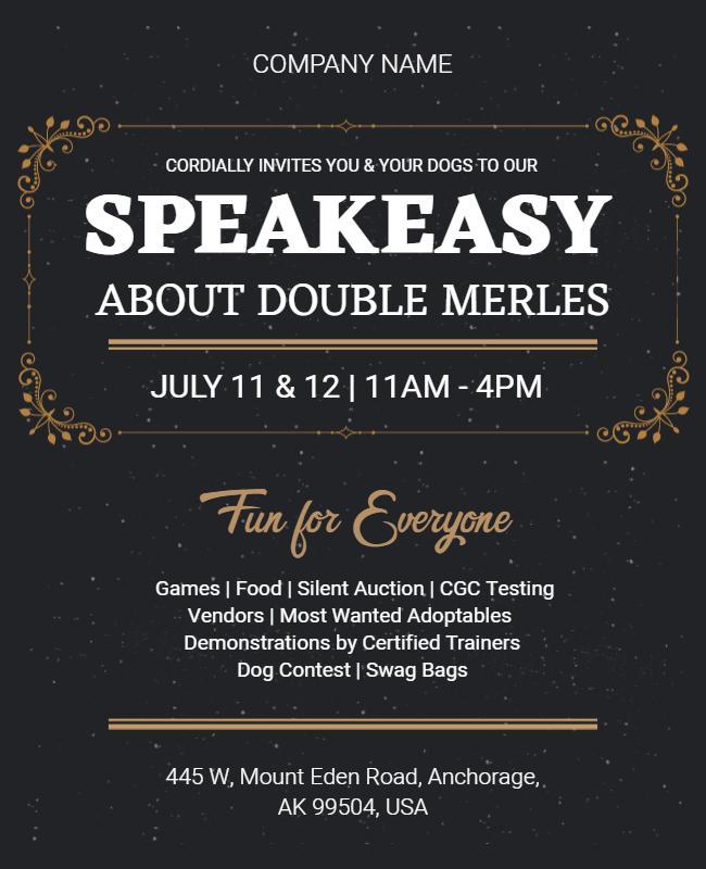 Speakeasy Dog Event Flyer with Fun Activities Template