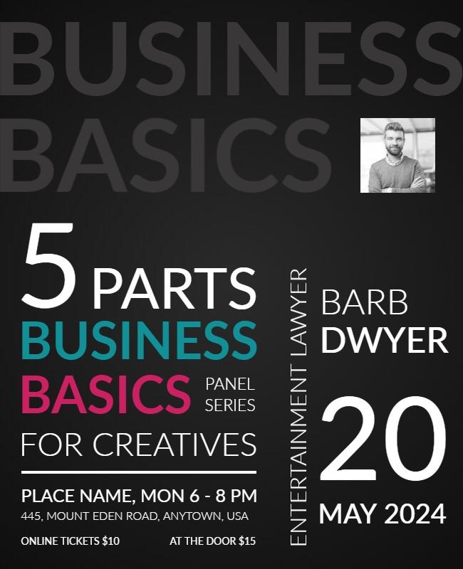 Modern Black Business Basics Panel Series Flyer Template