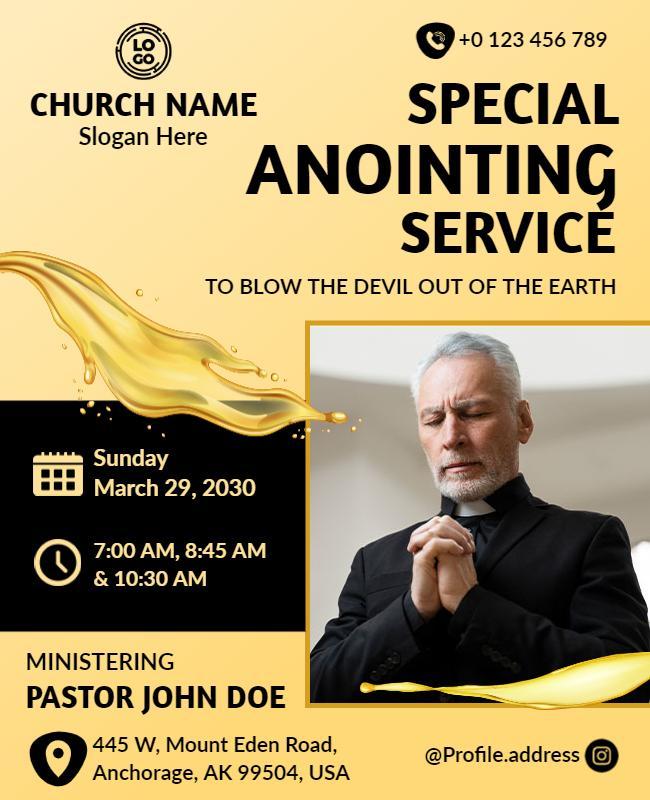 Elegant Yellow Church Anointing Service Event Flyer Template