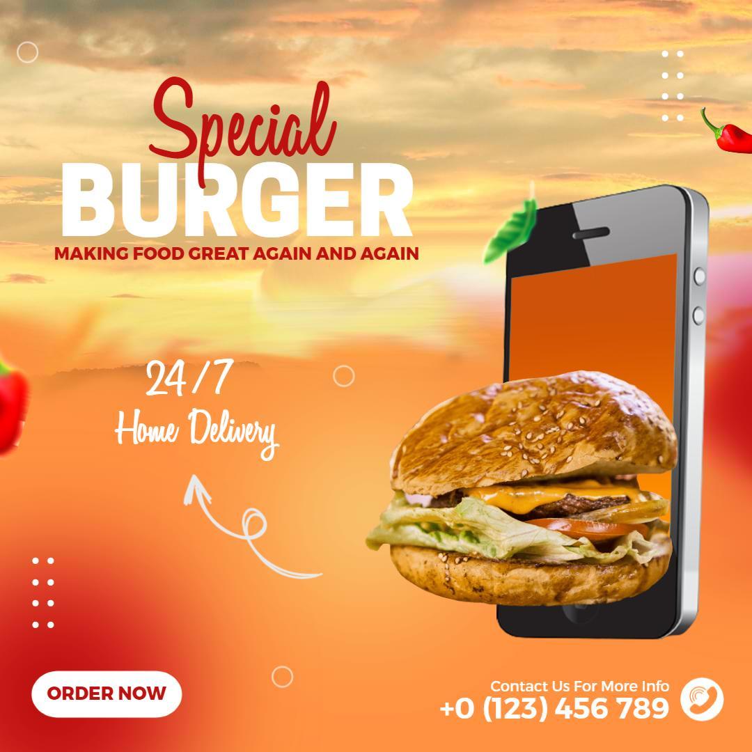 Special Burger Home Delivery Service Instagram Flyer Template