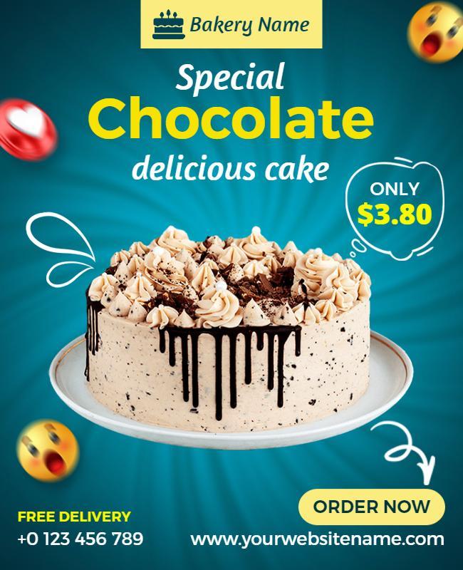 Vibrant Blue Chocolate Cake Special Offer Flyer Template