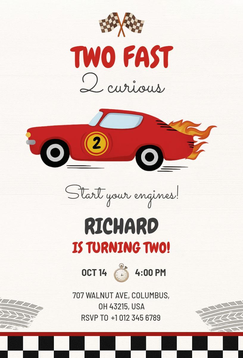 Speedy Racing Cars Birthday Celebration Invitation Template