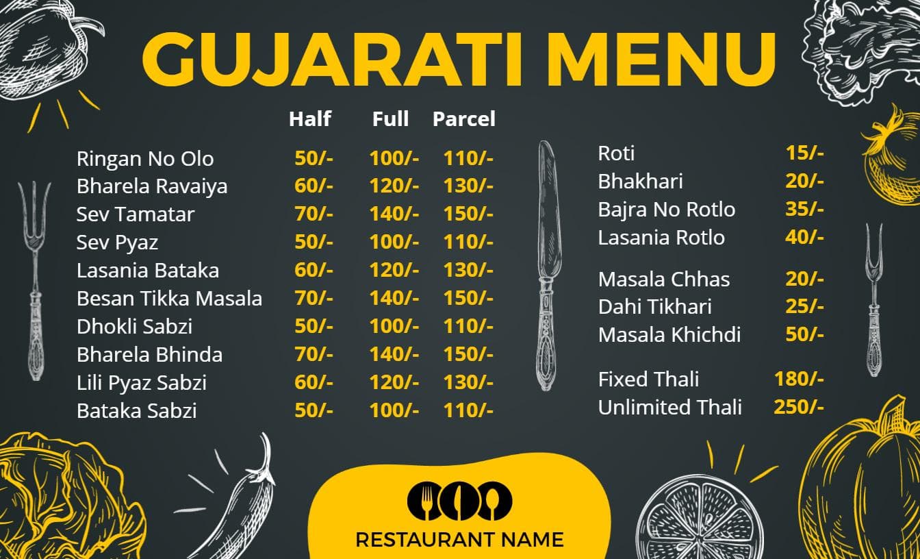 Spicy and Flavorful Gujarati Dishes and Specialty Thalis Indian Cuisine Menu Template