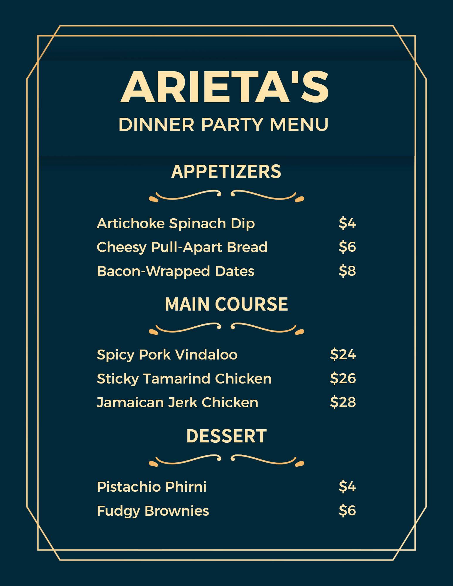 Spicy and Savory Dinner Party Menu Template