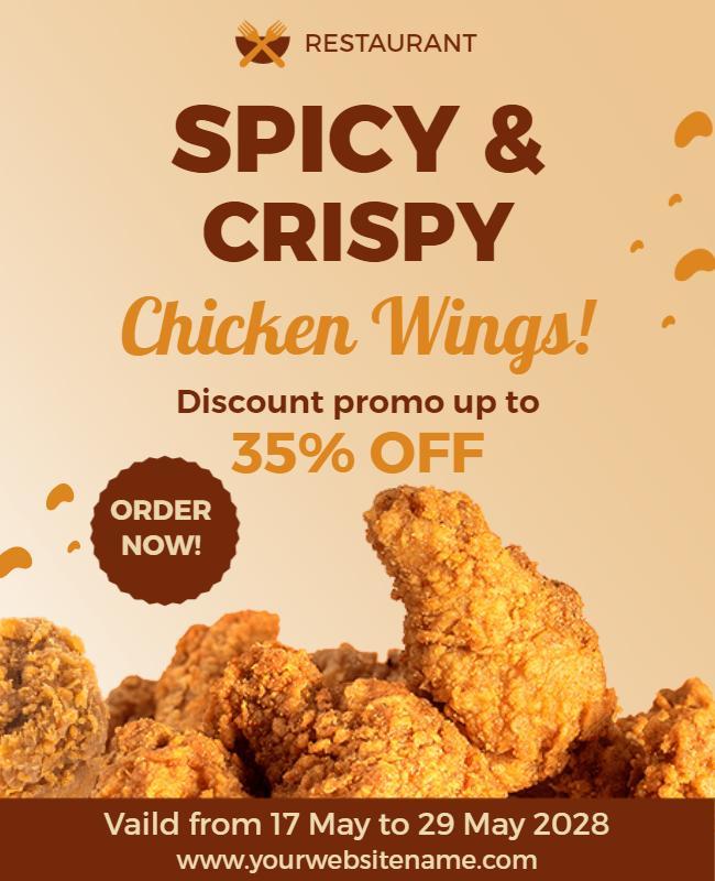 Spicy Chicken Wings Restaurant Promo Flyer Template