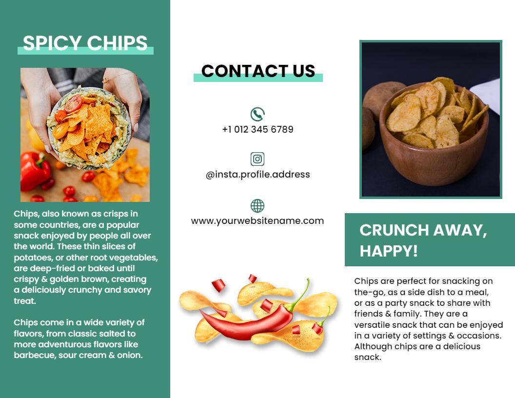 Spicy Chips Snack Menu and Treats Brochure Template