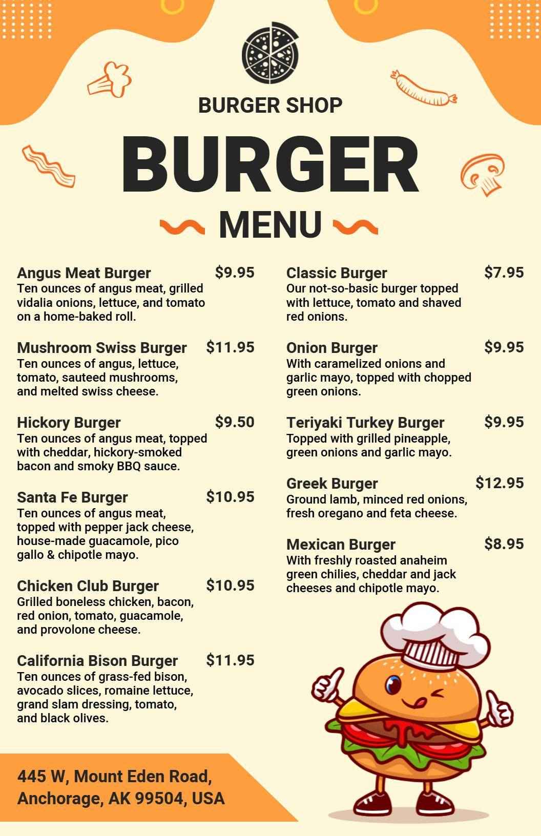 Spicy Mexican and Savory Hickory BBQ Options Burger Menu Template