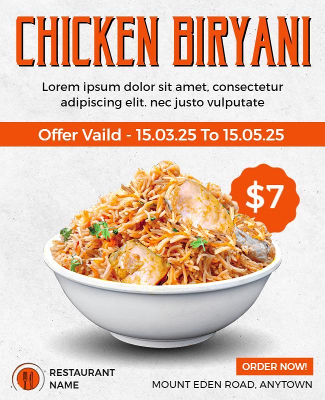 Spicy Orange Chicken Biryani Promotion Poster Template