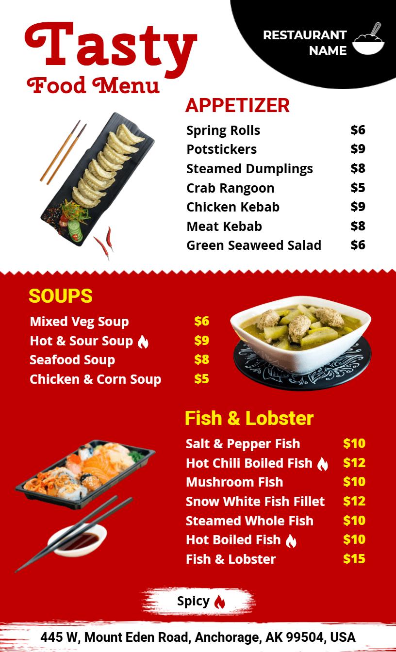 Spicy Seafood and Savory Appetizers Featured Food Menu Template