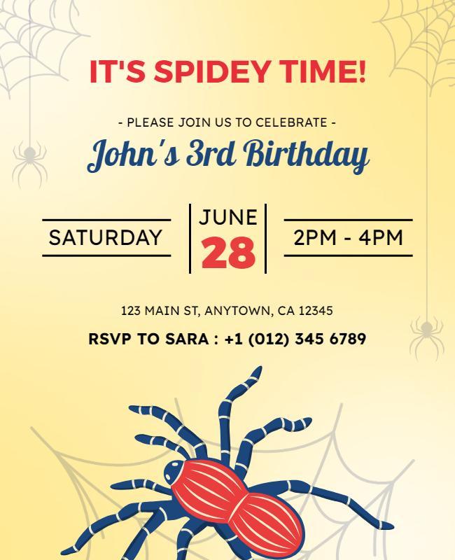 Spider Theme Childrens Birthday Party Flyer Template