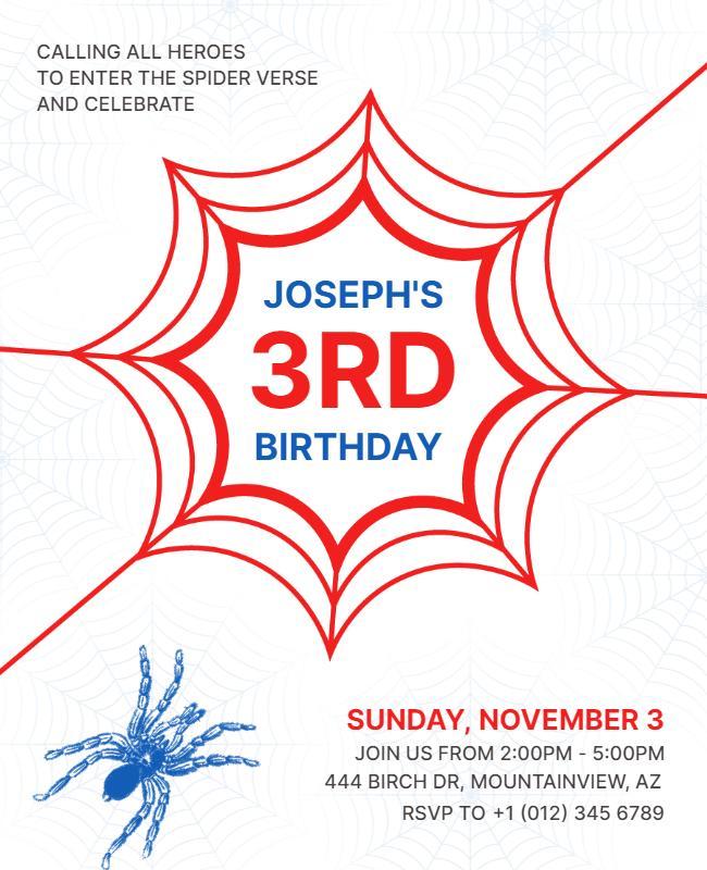 Spider-Man Themed 3rd Birthday Celebration Flyer Template