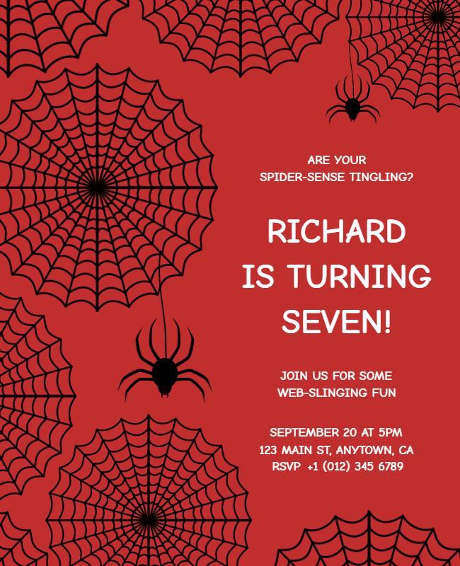 Spider Themed Birthday Party Invitation Flyer Template