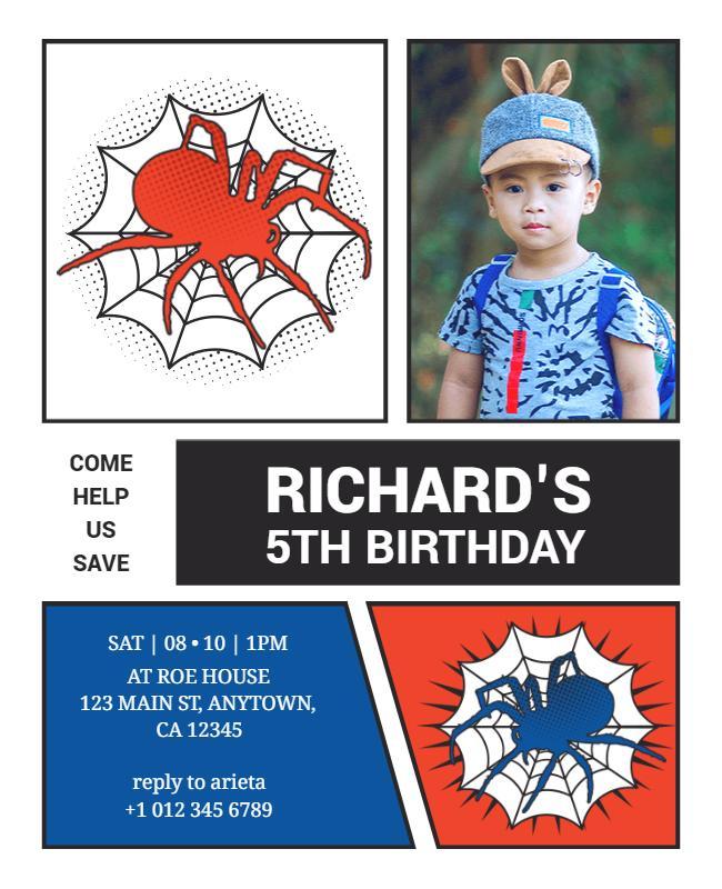 Spider Themed Kids Birthday Flyer Template