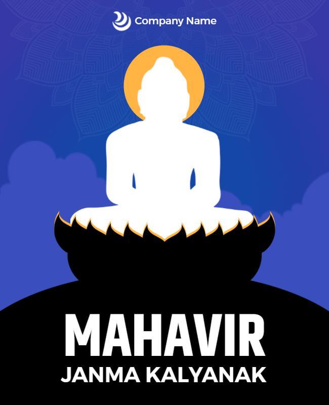 Spiritual Blue Mahavir Janma Kalyanak Celebration Poster Template