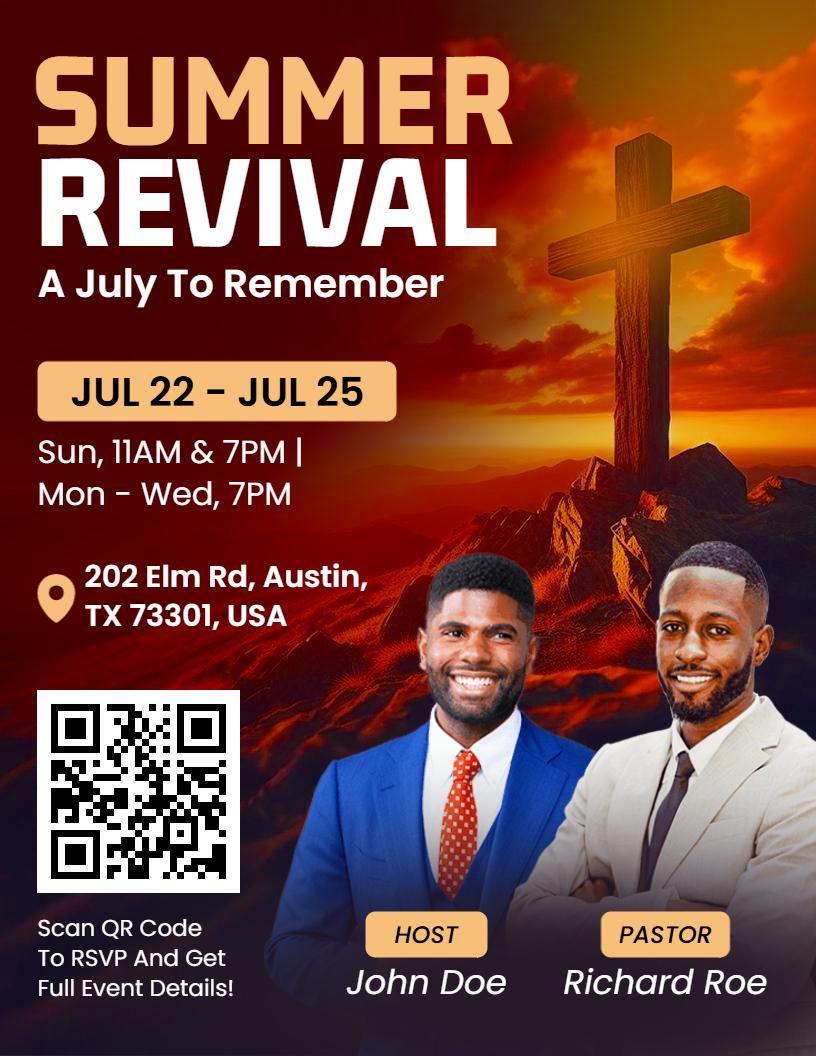 Spiritual Sunset Church Summer Revival Event Flyer Template