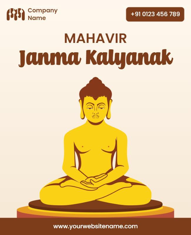 Spiritual Yellow Mahavir Janma Kalyanak Celebration Poster Template