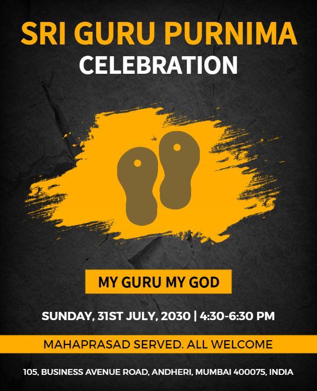 Spiritual Yellow Sri Guru Purnima Celebration Poster Template